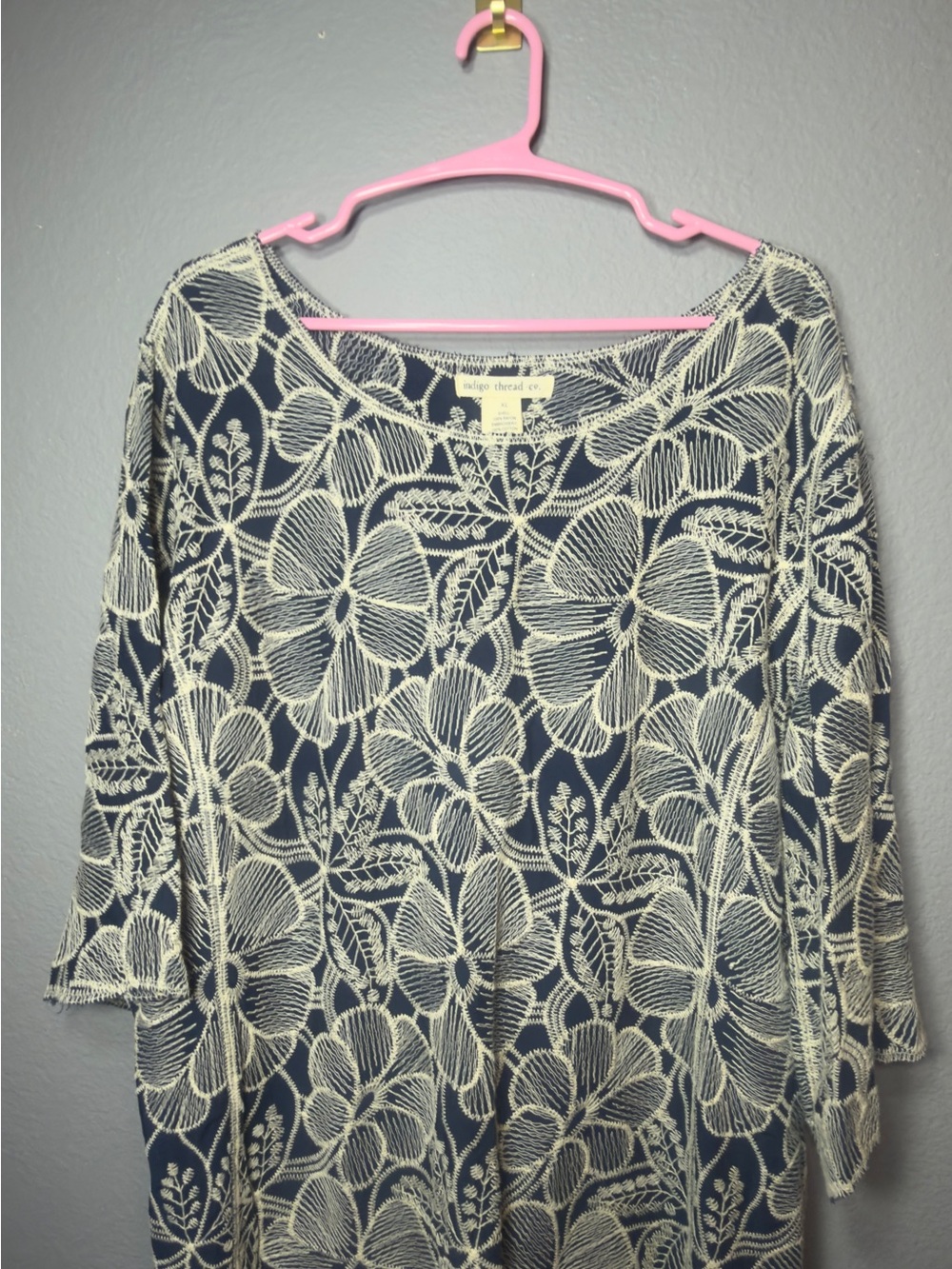 Navy Tunic with Cream Floral Lace Overlay